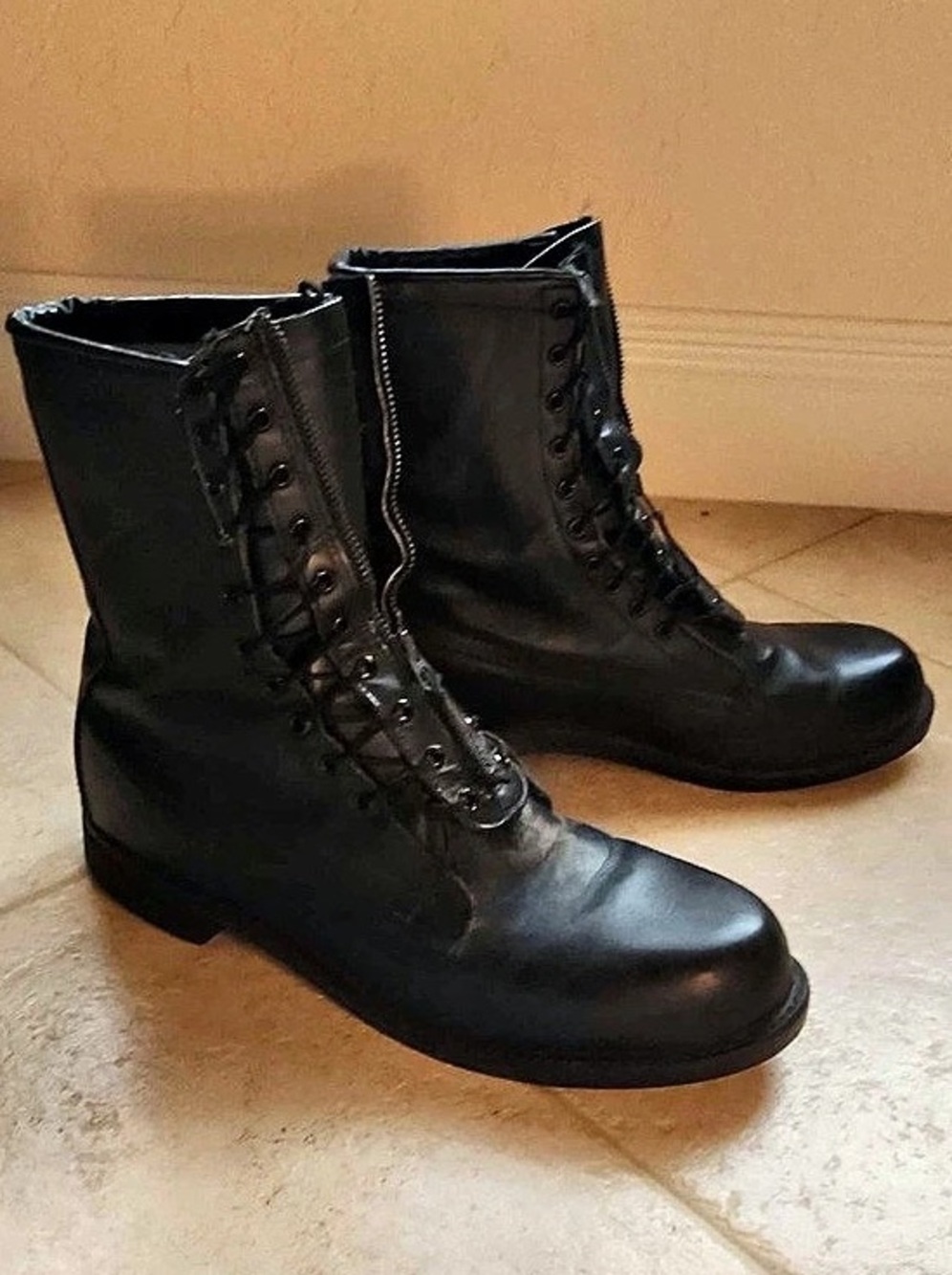 Vintage Black Leather Combat Boots Addison Shoe Company